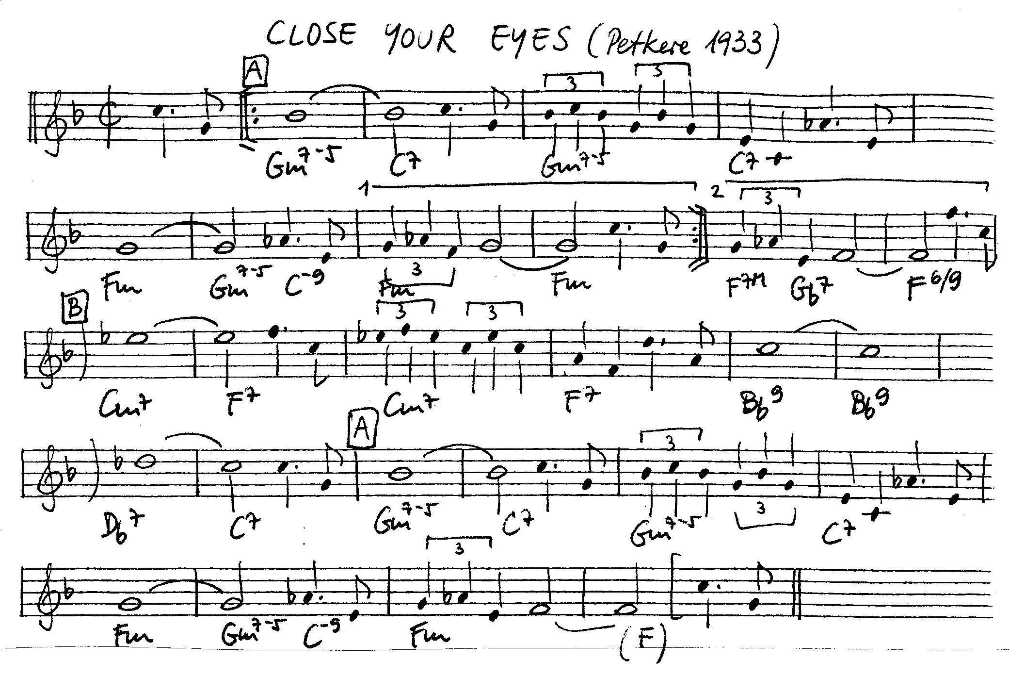 close your eyes free jazz leadsheet - Courtesy of the Jungle Jazz Band